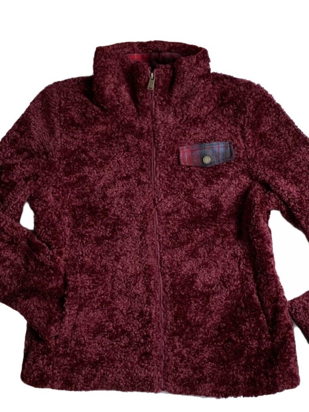 Pendleton Womens Small Sherpa Full Zip Jacket Deep Pile Fleece Dark Red Coat - S